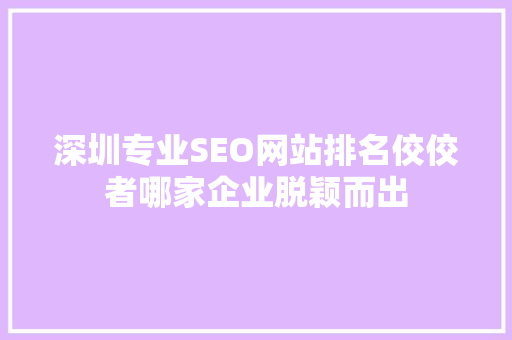 深圳专业SEO网站排名佼佼者哪家企业脱颖而出