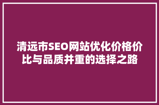 清远市SEO网站优化价格价比与品质并重的选择之路