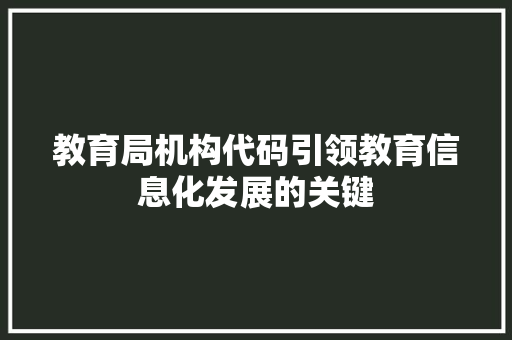 教育局机构代码引领教育信息化发展的关键
