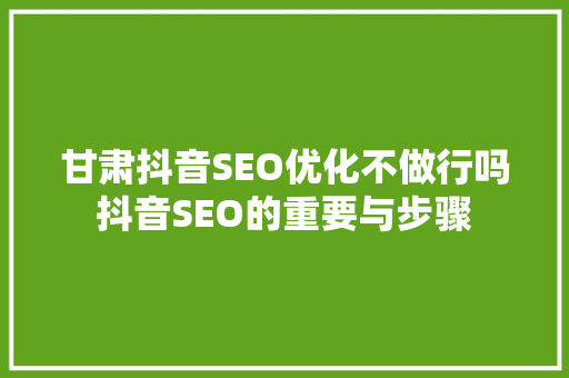 甘肃抖音SEO优化不做行吗抖音SEO的重要与步骤