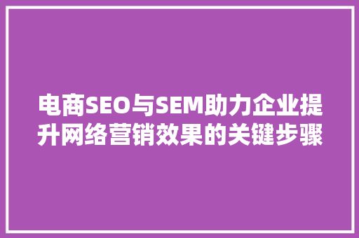 电商SEO与SEM助力企业提升网络营销效果的关键步骤