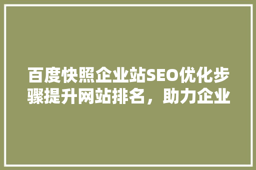 百度快照企业站SEO优化步骤提升网站排名，助力企业品牌建设