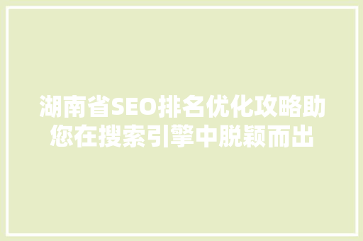 湖南省SEO排名优化攻略助您在搜索引擎中脱颖而出