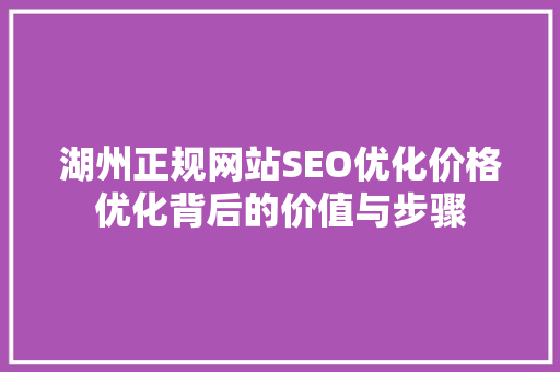 湖州正规网站SEO优化价格优化背后的价值与步骤