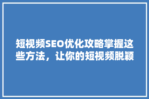 短视频SEO优化攻略掌握这些方法，让你的短视频脱颖而出  第1张