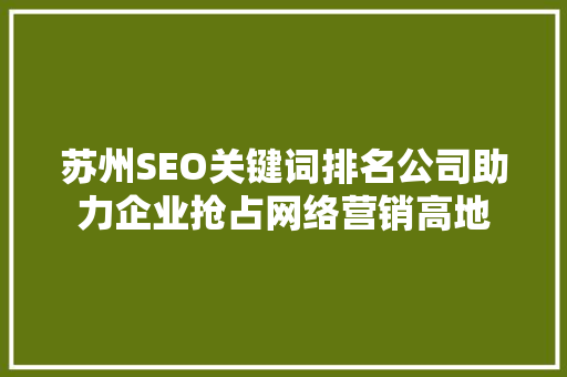 苏州SEO关键词排名公司助力企业抢占网络营销高地