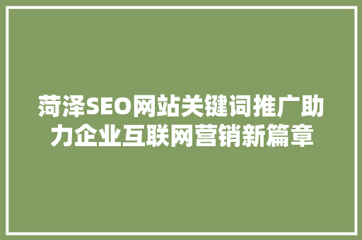 菏泽SEO网站关键词推广助力企业互联网营销新篇章