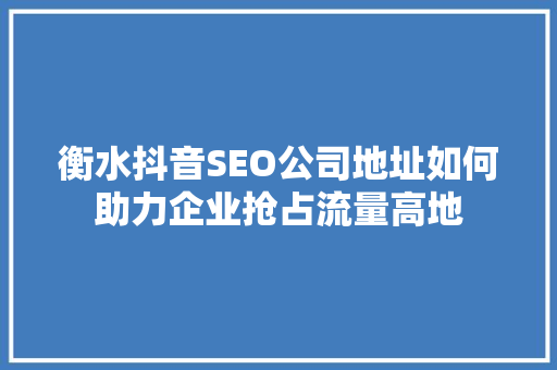 衡水抖音SEO公司地址如何助力企业抢占流量高地