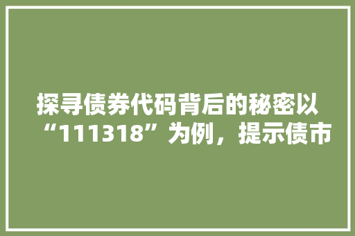 探寻债券代码背后的秘密以“111318”为例，提示债市投资奥秘