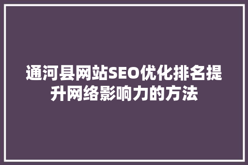 通河县网站SEO优化排名提升网络影响力的方法
