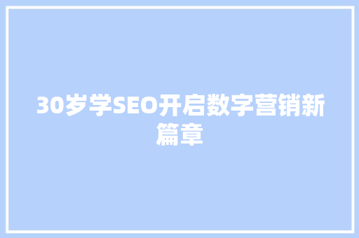 30岁学SEO开启数字营销新篇章