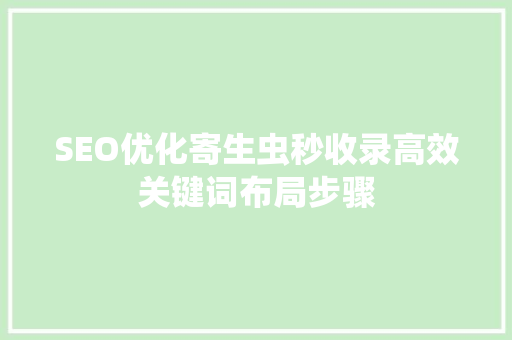 SEO优化寄生虫秒收录高效关键词布局步骤