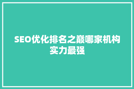 SEO优化排名之巅哪家机构实力最强