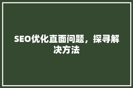 SEO优化直面问题，探寻解决方法