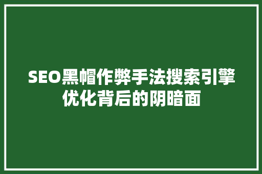 SEO黑帽作弊手法搜索引擎优化背后的阴暗面