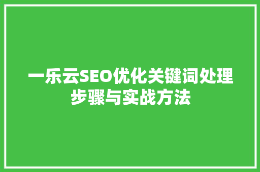 一乐云SEO优化关键词处理步骤与实战方法