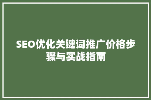 SEO优化关键词推广价格步骤与实战指南