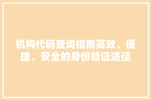 机构代码查询指南高效、便捷、安全的身份验证途径