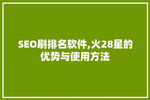 SEO刷排名软件,火28星的优势与使用方法