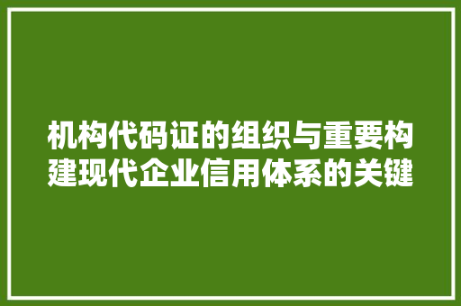 机构代码证的组织与重要构建现代企业信用体系的关键步骤