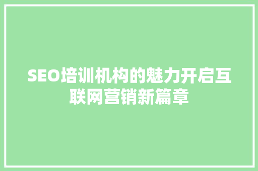SEO培训机构的魅力开启互联网营销新篇章