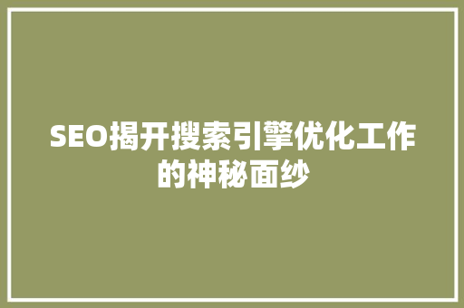 SEO揭开搜索引擎优化工作的神秘面纱