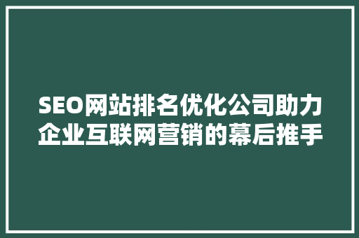 SEO网站排名优化公司助力企业互联网营销的幕后推手