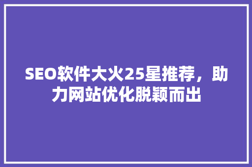 SEO软件大火25星推荐，助力网站优化脱颖而出