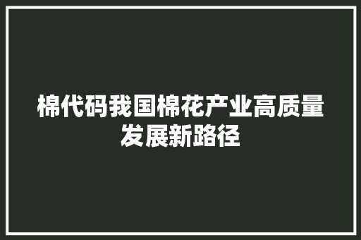 棉代码我国棉花产业高质量发展新路径