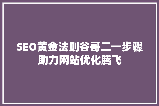 SEO黄金法则谷哥二一步骤助力网站优化腾飞