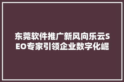 东莞软件推广新风向乐云SEO专家引领企业数字化崛起