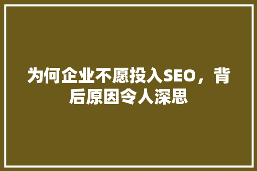为何企业不愿投入SEO，背后原因令人深思