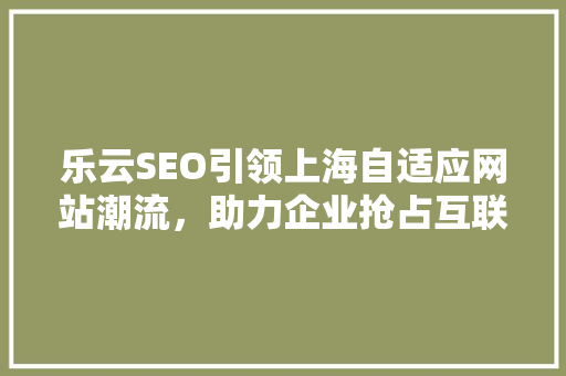 乐云SEO引领上海自适应网站潮流，助力企业抢占互联网市场制高点