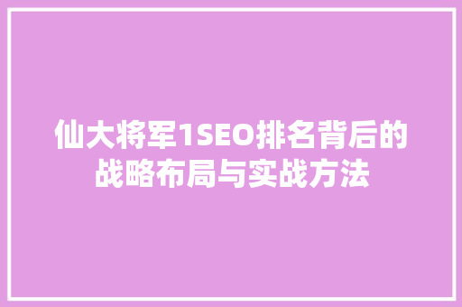 仙大将军1SEO排名背后的战略布局与实战方法