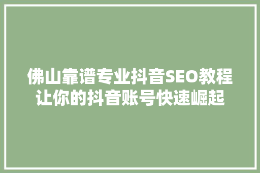 佛山靠谱专业抖音SEO教程让你的抖音账号快速崛起