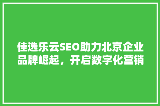 佳选乐云SEO助力北京企业品牌崛起，开启数字化营销新篇章