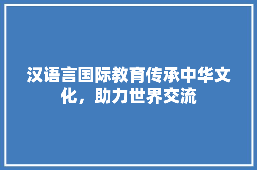 汉语言国际教育传承中华文化，助力世界交流