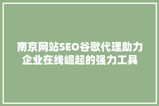 南京网站SEO谷歌代理助力企业在线崛起的强力工具