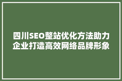 四川SEO整站优化方法助力企业打造高效网络品牌形象