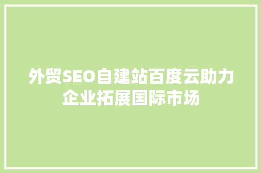 外贸SEO自建站百度云助力企业拓展国际市场