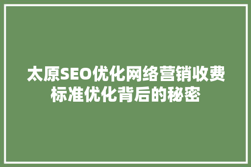 太原SEO优化网络营销收费标准优化背后的秘密