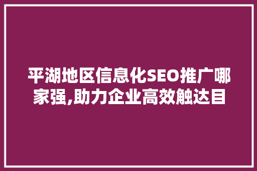 平湖地区信息化SEO推广哪家强,助力企业高效触达目标用户