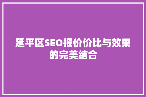延平区SEO报价价比与效果的完美结合