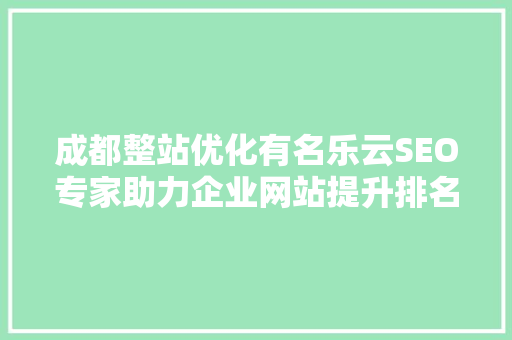 成都整站优化有名乐云SEO专家助力企业网站提升排名