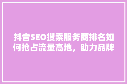 抖音SEO搜索服务商排名如何抢占流量高地，助力品牌腾飞