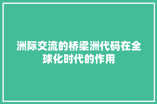洲际交流的桥梁洲代码在全球化时代的作用