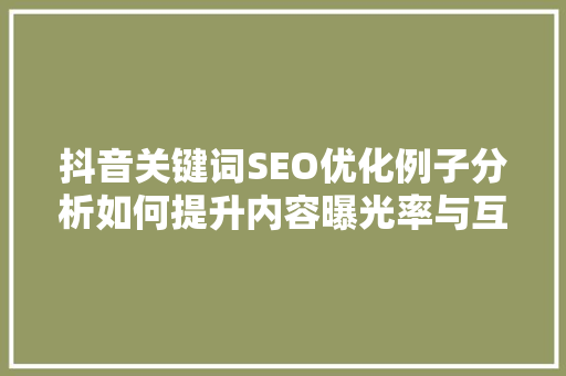 抖音关键词SEO优化例子分析如何提升内容曝光率与互动量