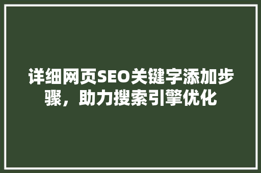 详细网页SEO关键字添加步骤，助力搜索引擎优化