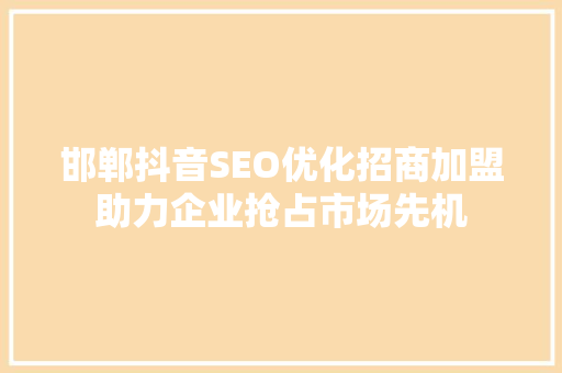 邯郸抖音SEO优化招商加盟助力企业抢占市场先机