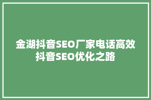 金湖抖音SEO厂家电话高效抖音SEO优化之路